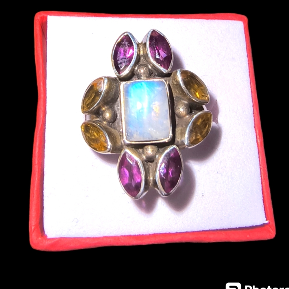 Nicky Butler Moonstone, Amethyst, & Citrine Ring  In Sterling Silver